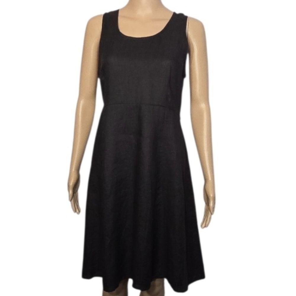Ann Taylor Dress Midi Linen Sleeveless Button Back Black Womens Size 12